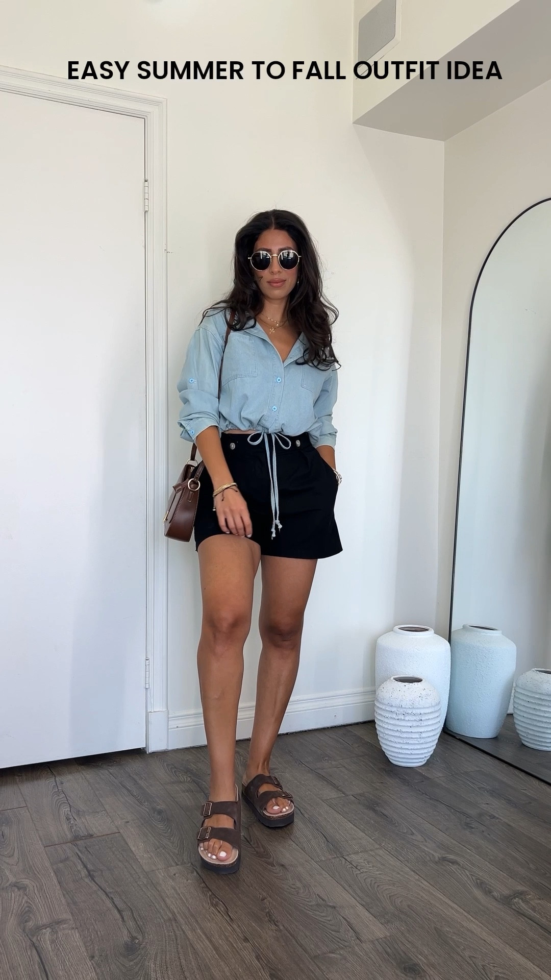 Easy summer to fall outfit idea. Small in shorts and denim top! 

#LTKStyleTip #LTKFindsUnder50 #LTKSeasonal