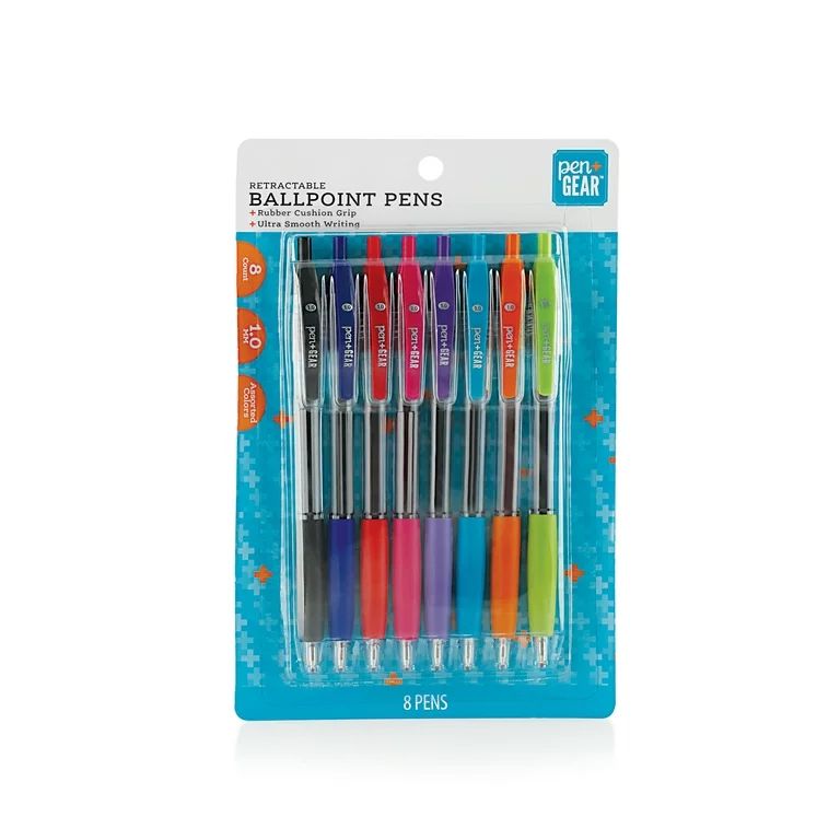 Pen+Gear Retractable Ballpoint Pens, Assorted Colors, 8 Count | Walmart (US)