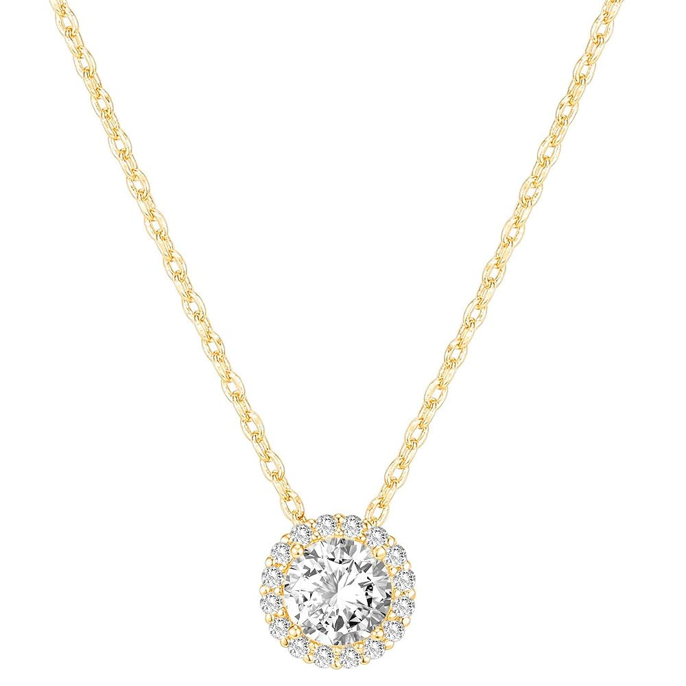 PAVOI 14K Gold Plated Post Faux Diamond Round Solitaire Pendant Halo Necklace | Gold Necklace for... | Amazon (US)