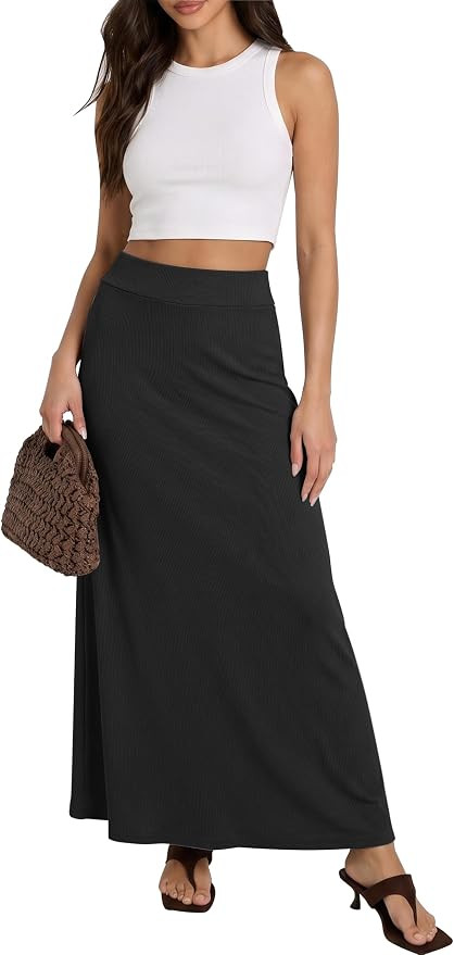 Urban CoCo Women's Stretchy A-Line Maxi Skirt Elastic Waist Long Skirt | Amazon (US)