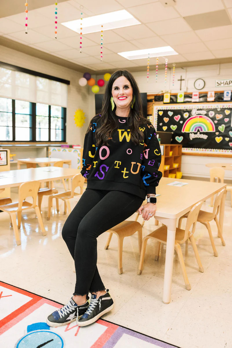 Black Rainbow Letter Sweatshirt | Queen of Sparkles