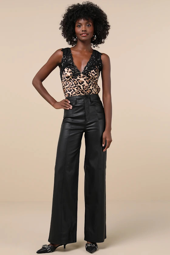 Far Out Vegan Black Vegan Leather High-Rise Wide-Leg Pants | Lulus