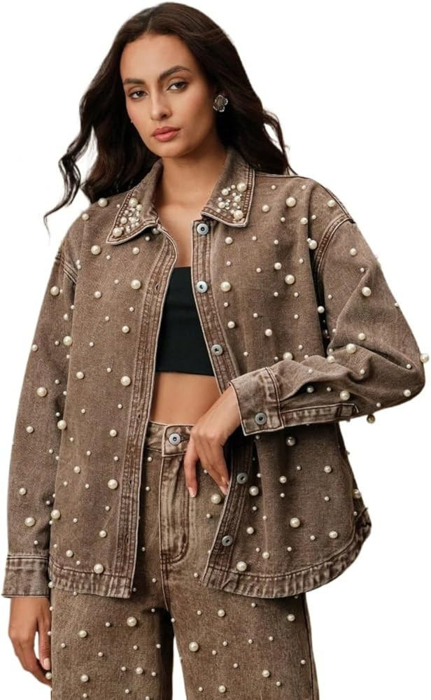 Women's Casual Denim Jacket Elegant Denim Shirt Jacket With, Outerwear For Spring, Summer | Amazon (US)