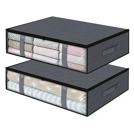 2 Pack Gray Under Bed Storage Bags with Handles Under Bed Storage Bins for Clothes Bedding and Quilt | Walmart (US)