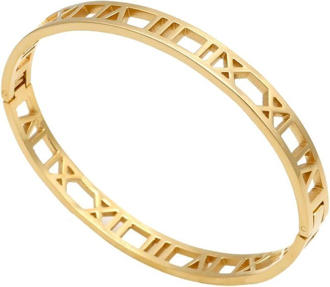 18k Gold Titanium Roman Numeral Bracelet Bangle for Women | Amazon (US)