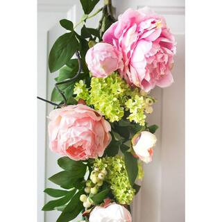 24 in. Artificial Green Indoor/Outdoor Peony, Faux Blooming Flower Plant, Decorative Table or Entryway Accent | The Home Depot