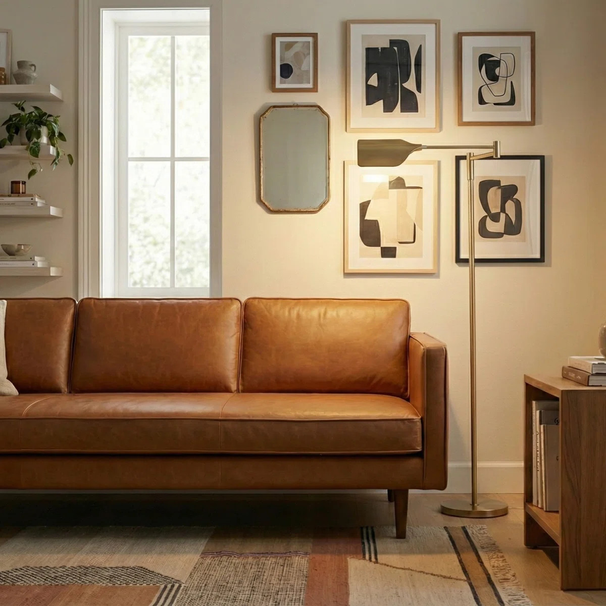 Leaf 53 in. Industrial Vintage Gold Floor Lamp with Metal Shade and 3-Way Dimming Options, Integr... | Wayfair North America