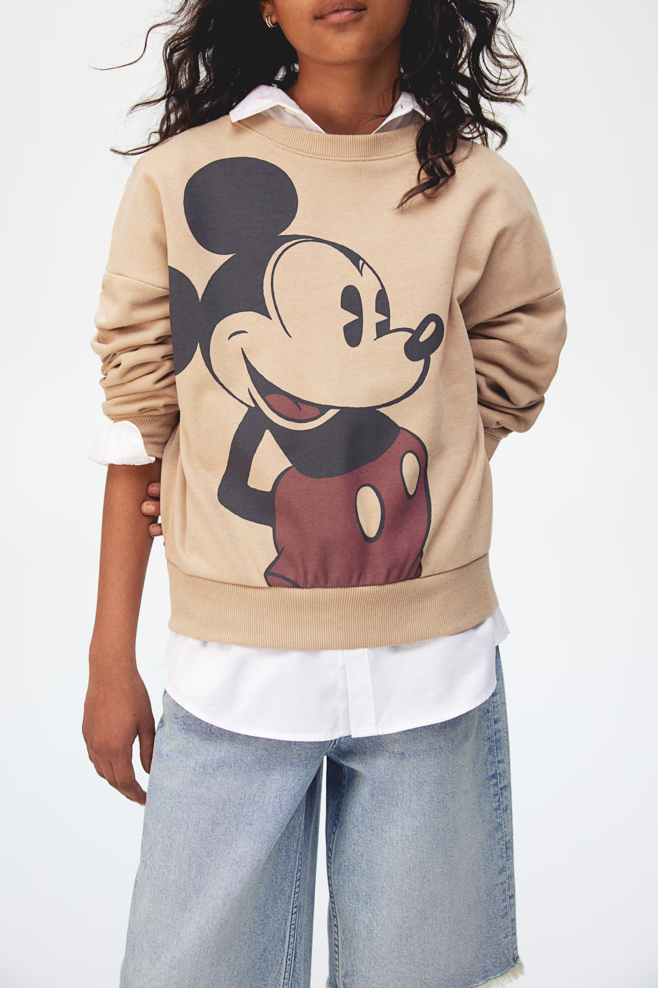 Printed Sweatshirt - Round Neck - Long sleeve - Beige/Mickey Mouse - Kids | H&M US | H&M (US + CA)