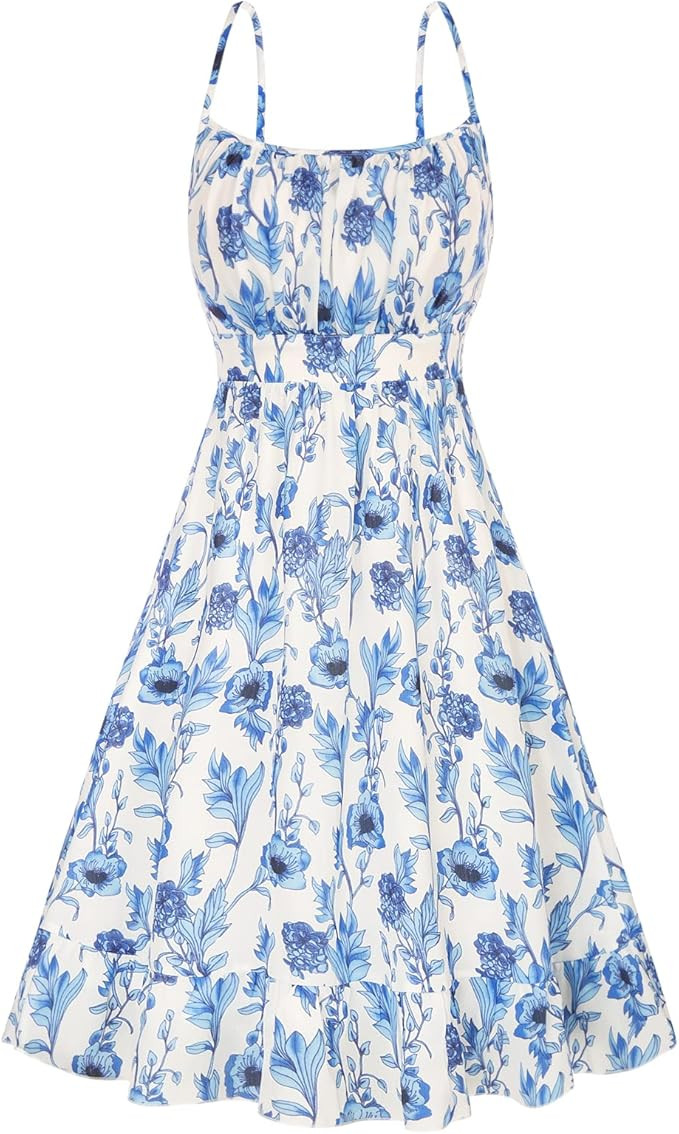 GRACE KARIN Women's Spaghetti Strap Floral Dress Ruffle Hem Pleated Casual Summer Dress Boho Flow... | Amazon (US)