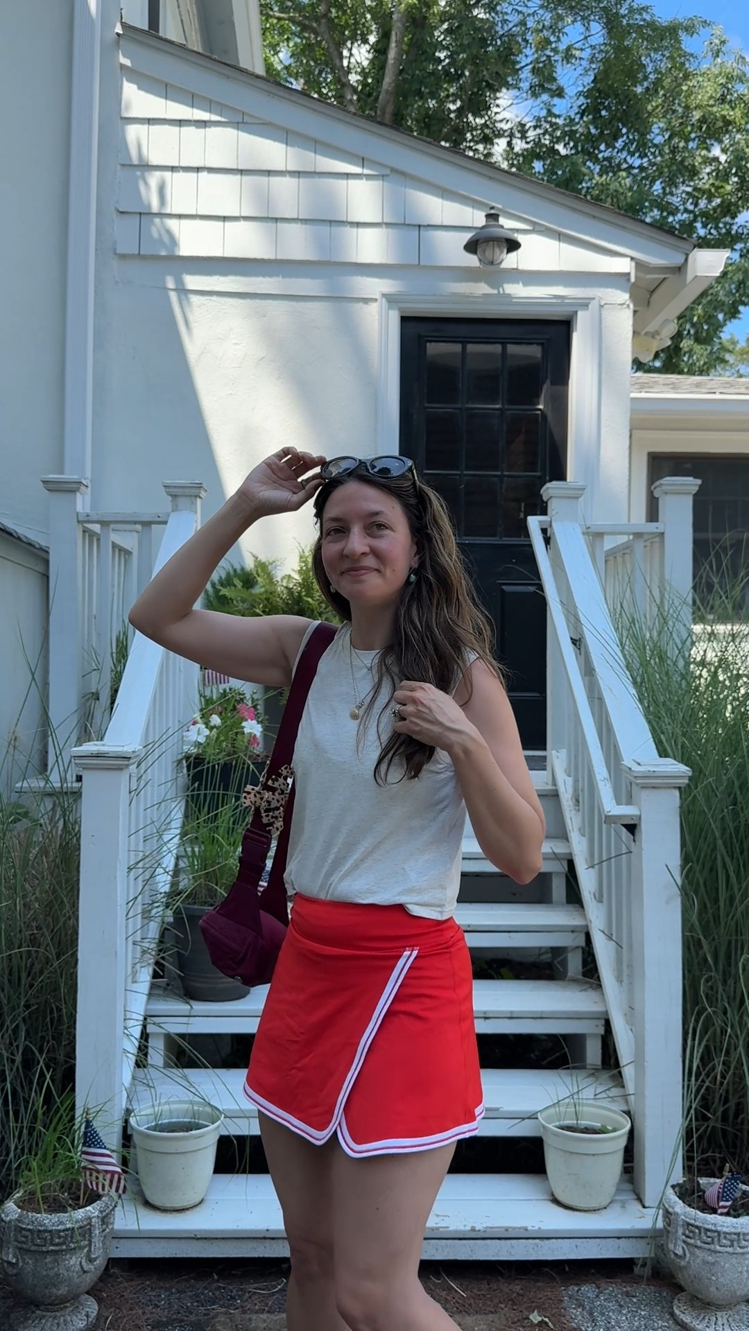 Love this red & white tipped athletic skort & cotton tank from Athleta that I recently got during their sale! I’m in the process of filming my outfits daily for 5 days & they’re mostly athletic wear 😂 

#LTKSaleAlert #LTKTravel #LTKActive