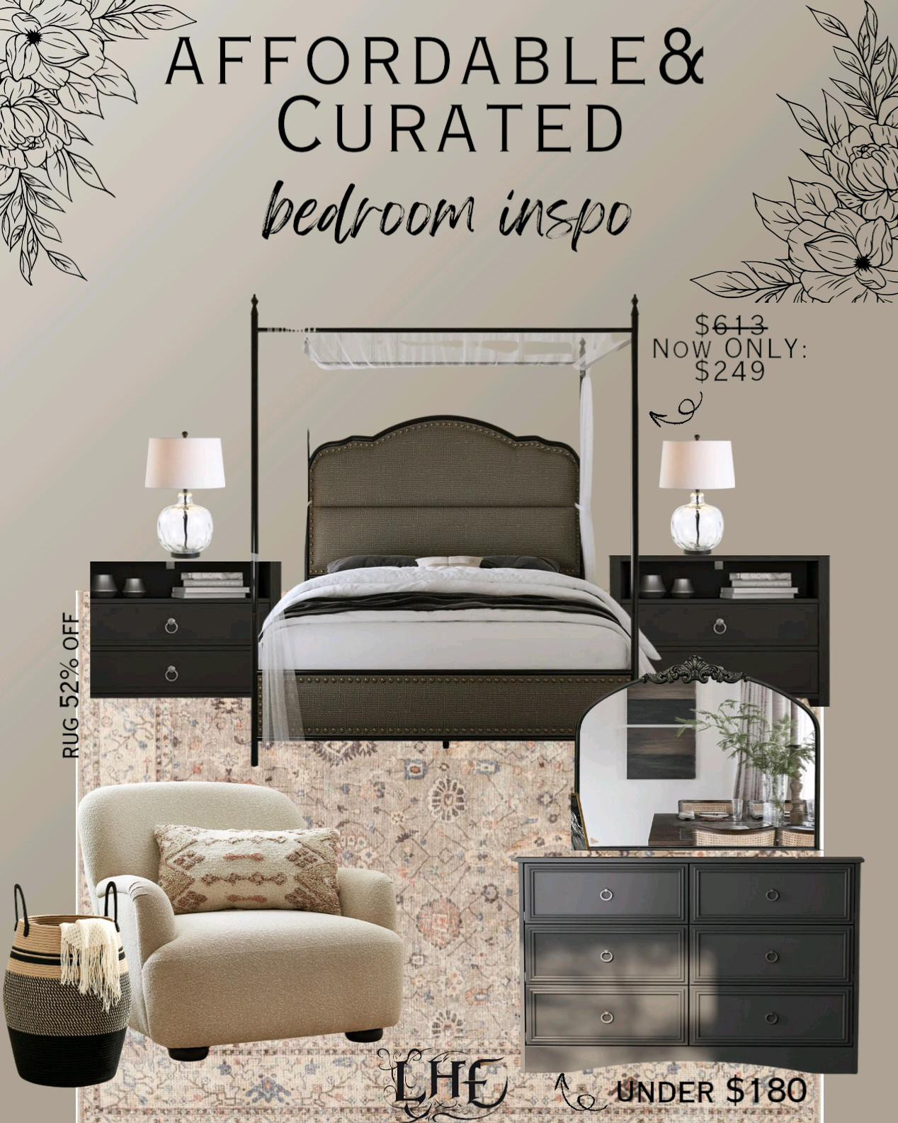 Affordable and curated bedroom inspo! This canopy bed is so stunning. So many good finds on major sale! Don't miss out in these deals! Shop by clicking the thumbnails below 👇.  . . Bedroom inspo, bedroom ideas, bedroom, canopy bed, affordable bedroom furniture, affordable nightstands, affordable dresser, dresser mirror, mirror, modern farmhouse bedroom, farmhouse bedroom, table lamp, nightstand lamps, bedroom chair, cozy chair, chair, accent chair, bedroom decor, bedroom inspo, bedroom rug, bedroom lamp, bedroom mirror, bedroom, furniture sale, furniture, black canopy bed, bedframe, nightstand with drawers, nightstand, amazon home, wayfair 

#LTKSaleAlert #LTKHome #LTKStyleTip