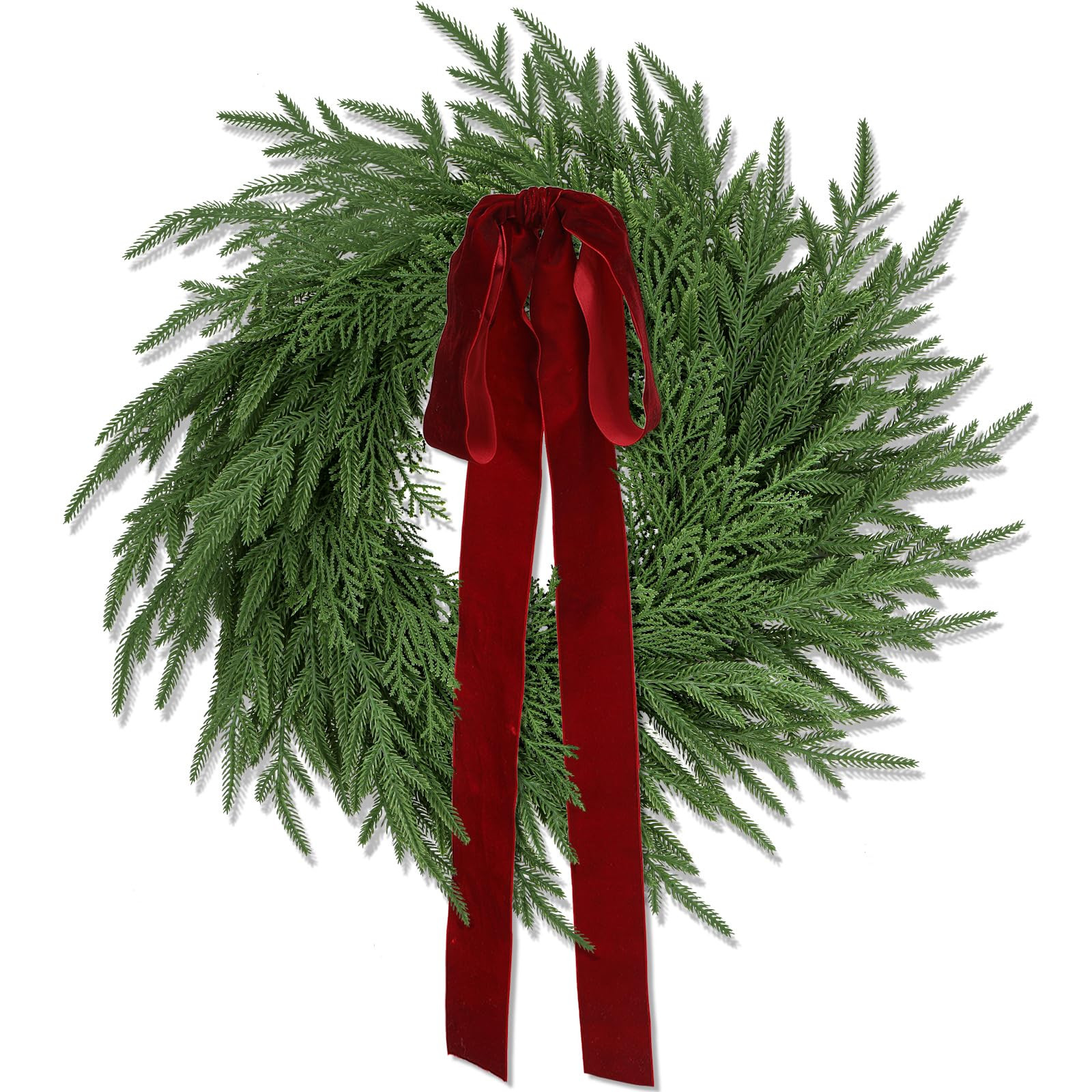 Artificial Norfolk Pine & Cedar Christmas Wreath with Velvet Bow – Real Touch Faux Greenery Hol... | Amazon (US)