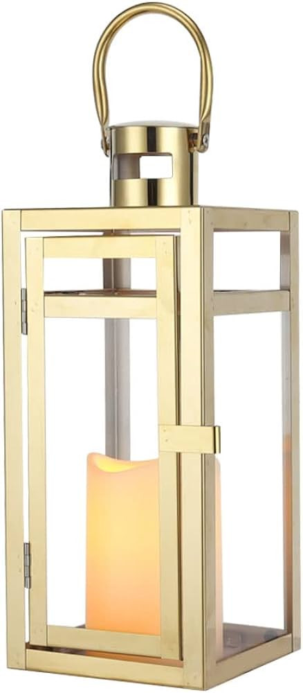 TRIROCKS Stainless Steel Decorative Lantern 12'' High Metal Candle Holder Outdoor Candle Lantern ... | Amazon (US)