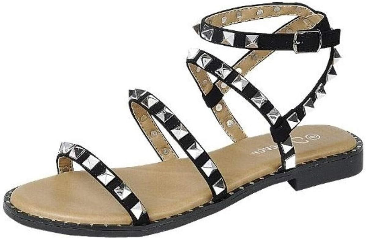 Womens Flat Studded Over the Toe Strap Sandals | Amazon (US)