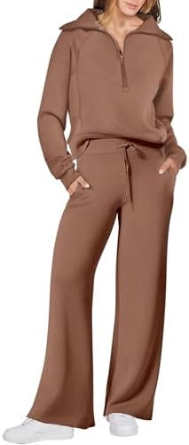 ANRABESS Women 2 Piece Outfits 2025 Fall Fashion Airport Wide Leg Pants Lounge Set Leisure Travel... | Amazon (US)