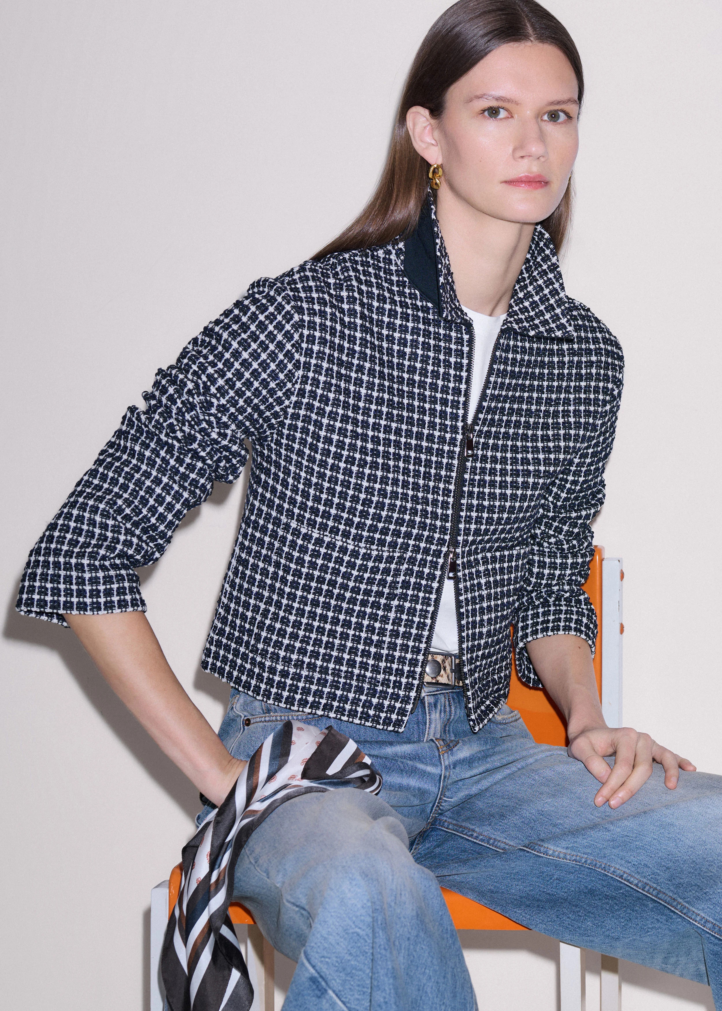 Zip-Front Relaxed Top Tweed Jersey | ME+EM US