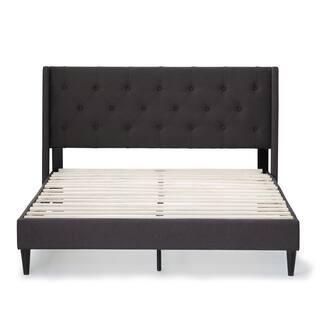 Isabelle Upholstered Charcoal King Wingback Diamond Tufted Platform Bed | The Home Depot