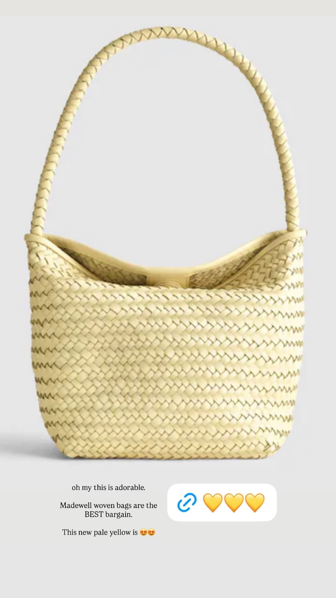 oh my this is adorable.

Madewell woven bags are the BEST bargain. 

This new pale yellow is 😍😍