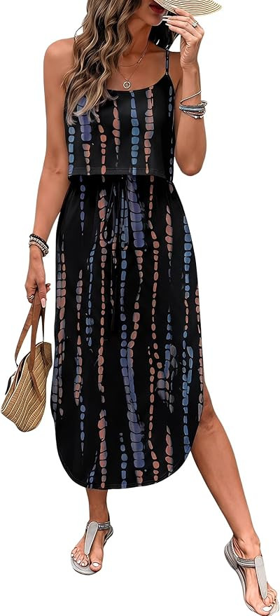 RoseSeek Women's Spaghetti Strap Tie Dye Cami Sun Dress Beach Midi Summer Dresses Resort Wear Vac... | Amazon (US)