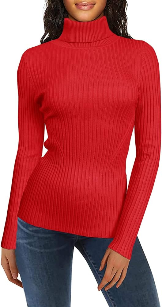 v28 Turtleneck Ribbed Sweaters for Women Cute Sexy Knitted Warm Fitted Sweater | Amazon (US)