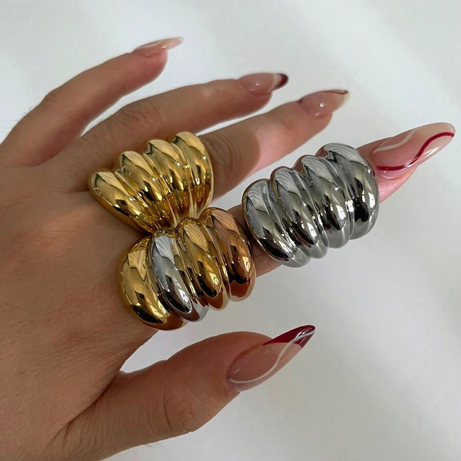 1pc Stainless Steel Simple Double Arched Smooth Finish Fashion Trendy  Elegant Ladies' Ring | SHEIN