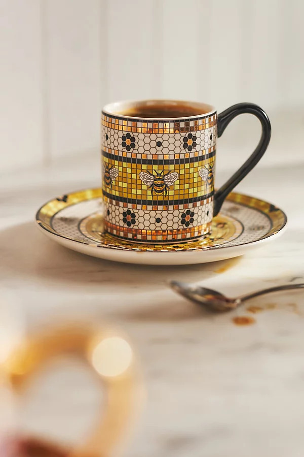 The Bistro Tile Stoneware Espresso Cup & Saucer: Garden Edition | Anthropologie (US)