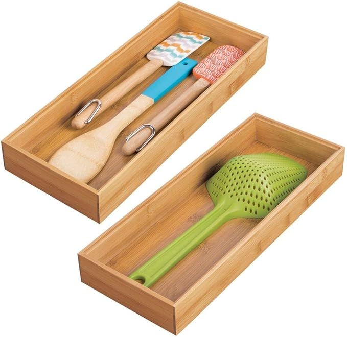 mDesign Bamboo Kitchen Cabinet Drawer Organizer Stackable Tray Bin - Eco-Friendly, Multipurpose -... | Amazon (US)