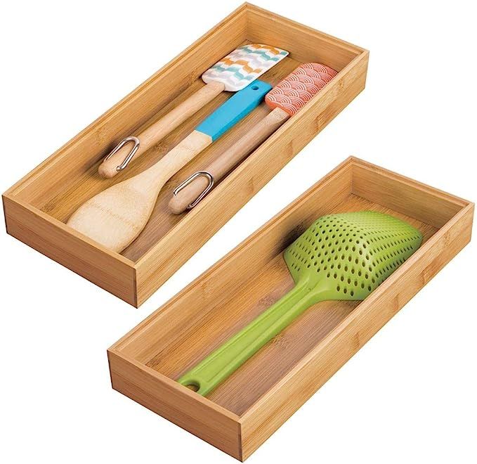 mDesign Bamboo Kitchen Cabinet Drawer Organizer Stackable Tray Bin - Eco-Friendly, Multipurpose -... | Amazon (US)