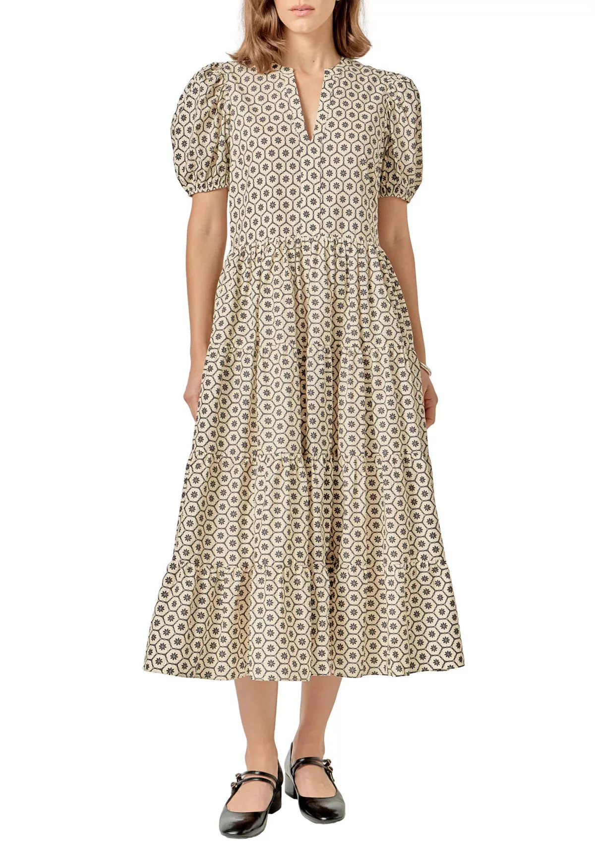 Print Puff Sleeve Midi Dress | Belk