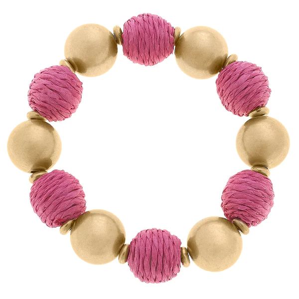 Demi Raffia and Ball Bead Stretch Bracelet in Pink | CANVAS