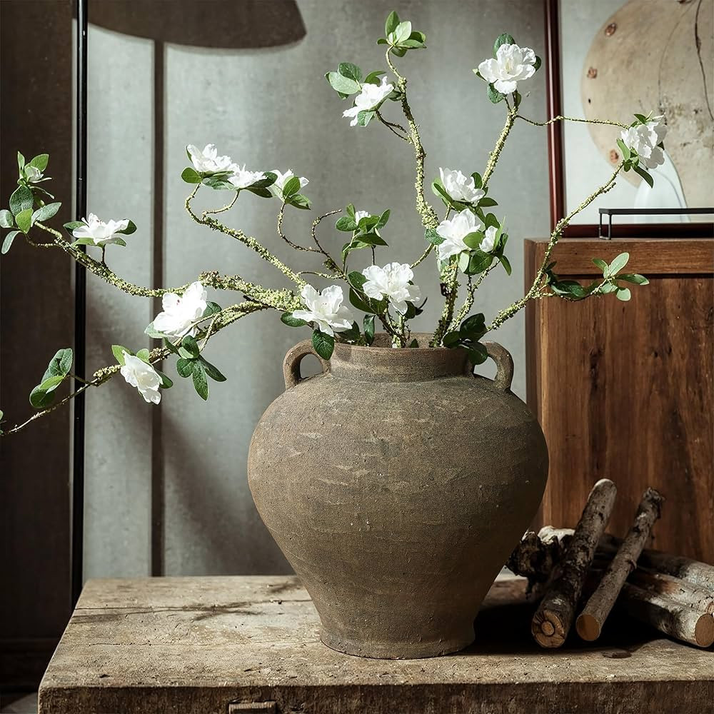 LuxenHome Rustic Large Flower Vase,14'' Tall Brown Terracotta Cauldron Vase,Farmhouse Decorative ... | Amazon (US)