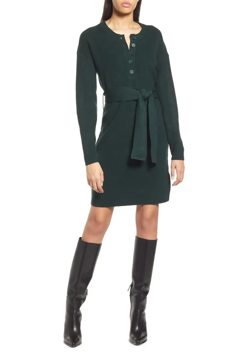 Charles Henry Belted Henley Long Sleeve Sweater Dress | Nordstrom | Nordstrom