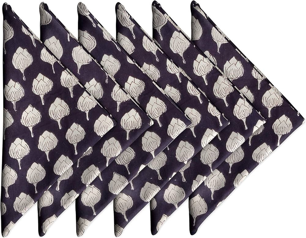 Craftbot Block Print 100% Soft Cotton Napkins 18x18 inches - Washable Cloth Dinner Napkins Set of... | Amazon (US)