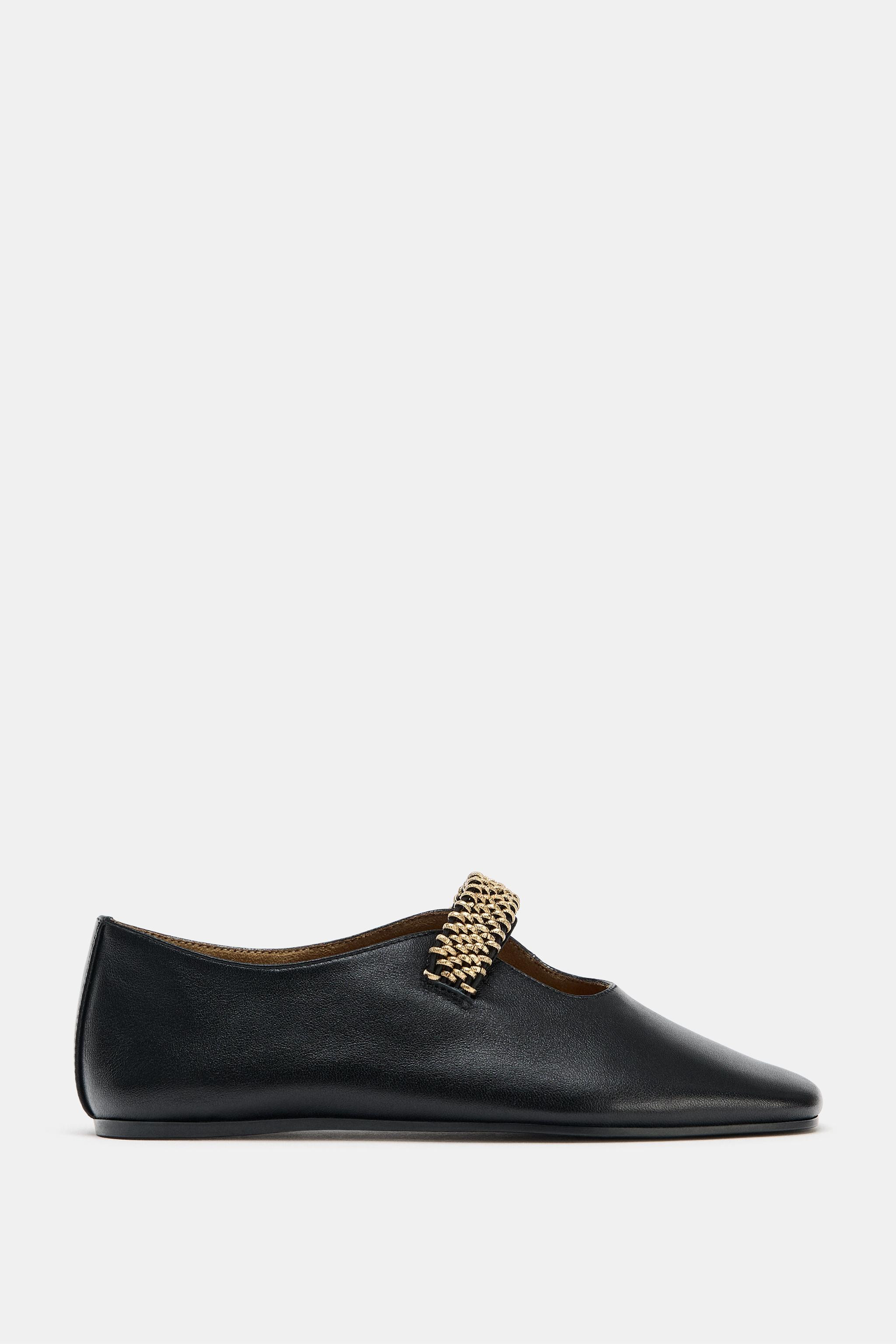 LEATHER BALLET FLATS WITH METAL STRAP | Zara Canada