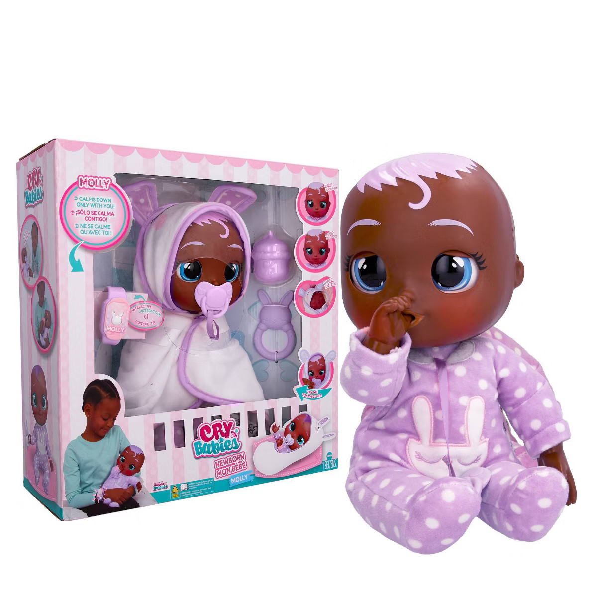 Cry Babies Newborn Molly Interactive Baby Doll with 20+ Baby Sounds and Interactive Bracelet | Target