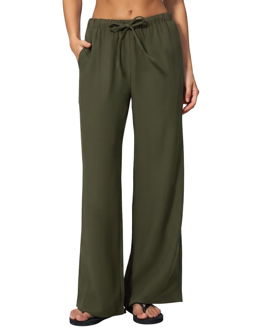 QINSEN Womens Wide Leg Palazzo Pants Wrinkle Resistant Flowy Drape Trousers | Amazon (US)