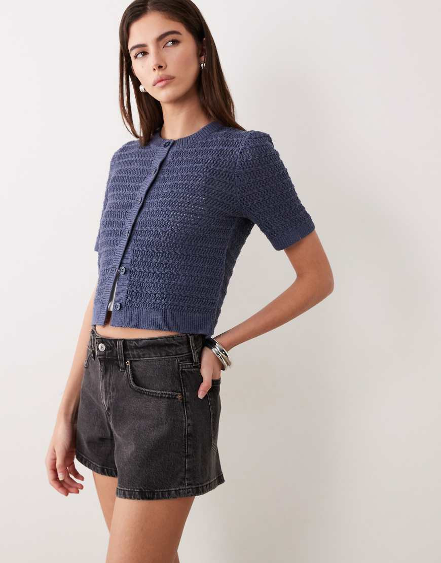 Abercrombie & Fitch Curve Love high rise denim a-line shorts in washed black | ASOS (Global)