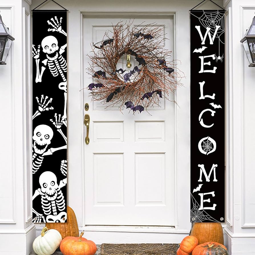 AnyDesign Halloween Porch Sign Skeleton Hanging Door Banner Welcome Front Door Banner Sign for Ho... | Amazon (US)