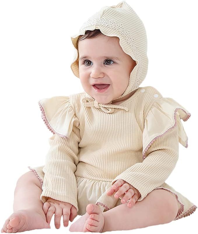 HAOHAOHUOZHE Baby Girl Romper Cotton Ruffle Long Sleeve One Piece Jumpsuit Infant Fall Outfits Cl... | Amazon (US)