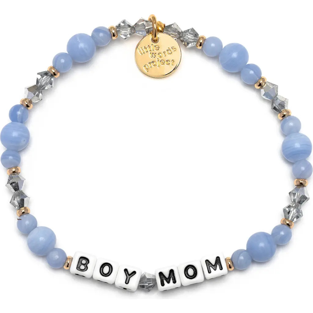 Little Words Project Boy Mom Beaded Stretch Bracelet in White/Blue at Nordstrom, Size Small | Nordstrom