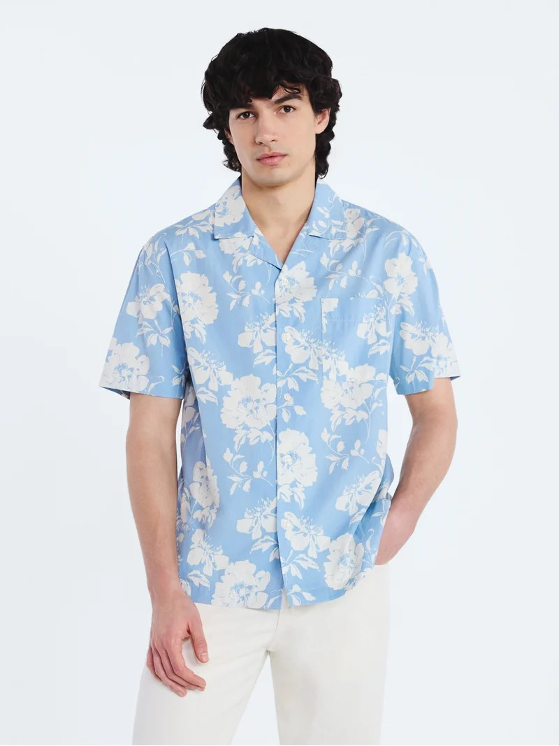 Free Assembly Men's Floral Cotton Camp Shirt with Short Sleeves, Sizes S-3XL | Walmart (US)