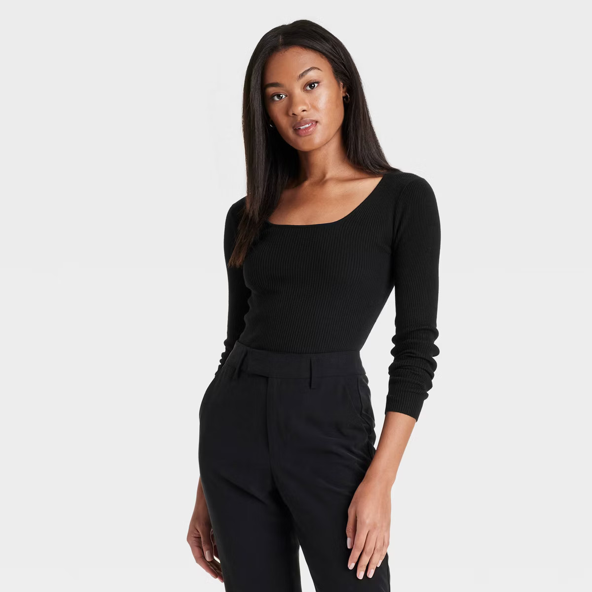 Women's Square Neck Pullover Sweater - A New Day™ Black S | Target