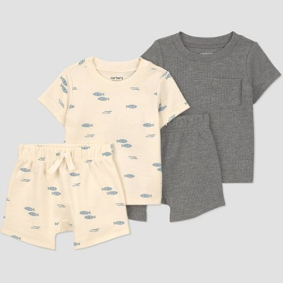 Carter's Just One You® Baby Boys' 4pc Fish T-Shirt and Shorts Set - Gray 9M | Target