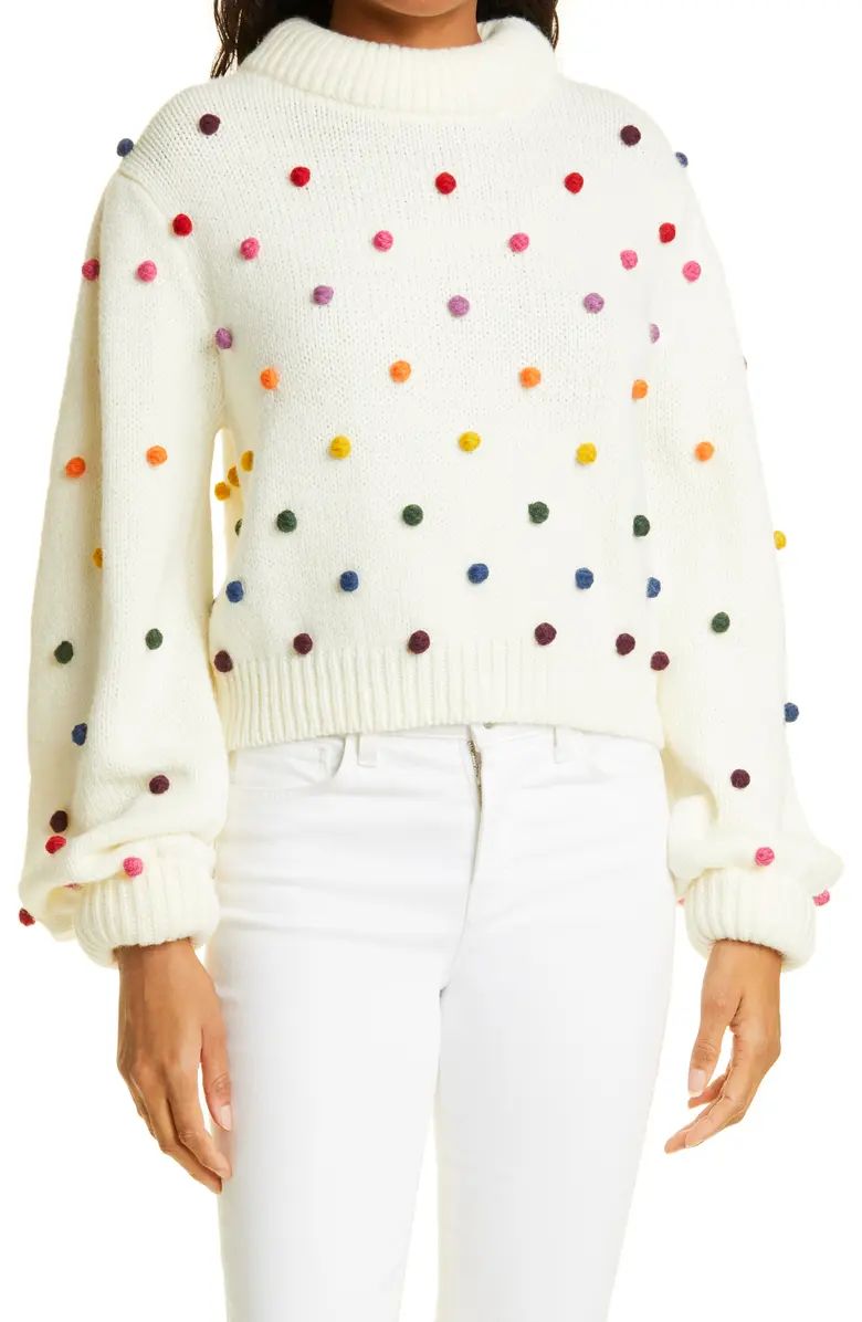 FARM Rio Rainbow Pom Blouson Sleeve Sweater | Nordstrom | Nordstrom