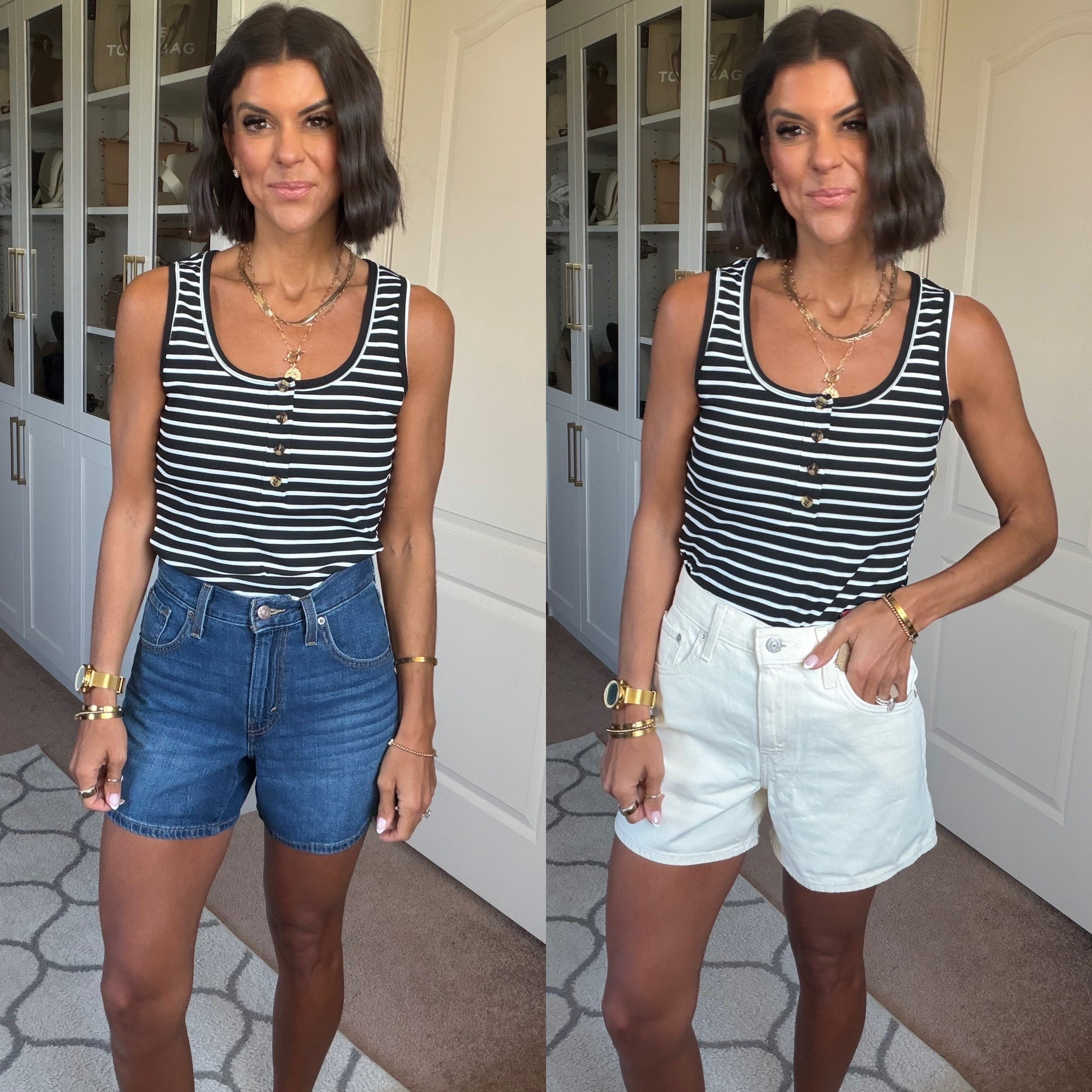 Size small in tank, blue denim is my true size, sized up one in white

#LTKSeasonal #LTKSaleAlert