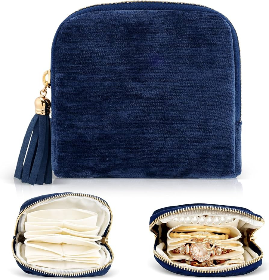 Travel Jewelry Case Organizer Small Jewelry Pouch Bags for Women Velvet Compartments Zipper Pouch... | Amazon (US)