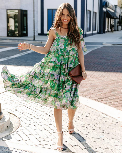 Avisa Floral Ruffle Tiered Tie Strap Dress | VICI