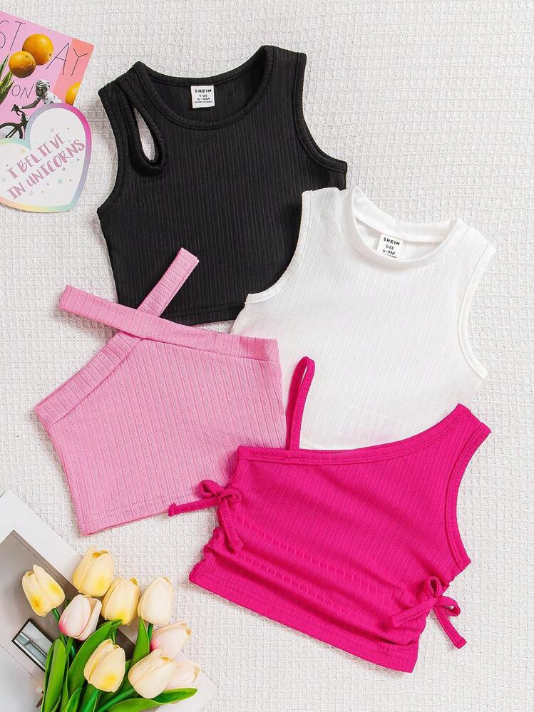 SHEIN Playful Pals 4pcs/Set Baby Girl Colorful Dopamine Print Camisole Top, Summer | SHEIN