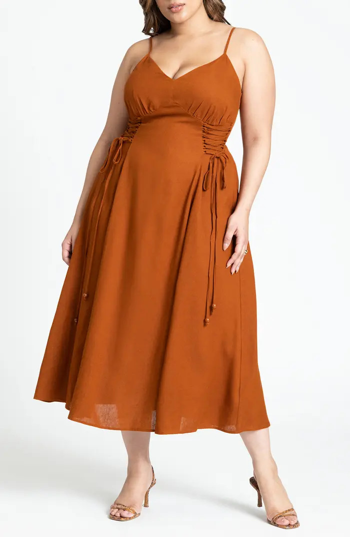 Tie Detail Linen Blend Midi Dress | Nordstrom