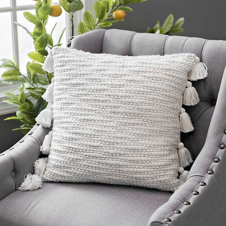 Ivory Cotton Knots Pillow with Tassels | Kirkland's Home